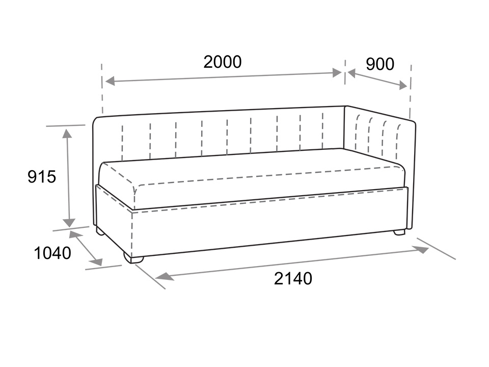 Схема з розмірами односпального ліжка КРОКУС з підйомним механізмом