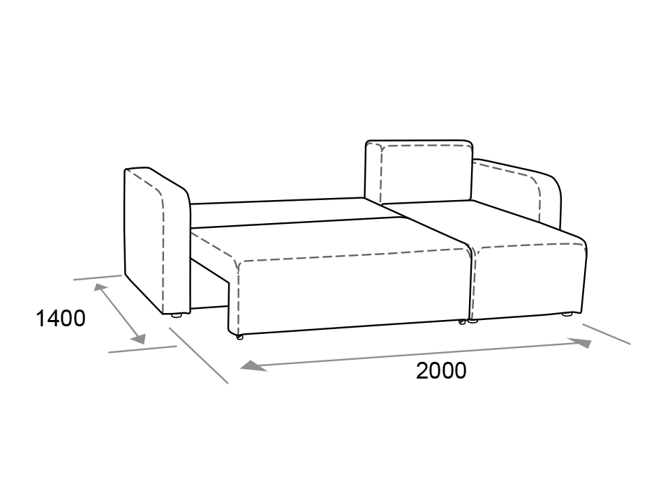 Кутовий диван РИМ, схема з розмірами спального місця