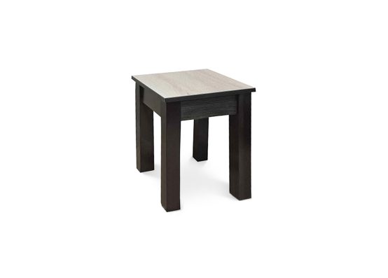 Табурет Ажур в кольорі Дуб Сонома, має прямі ніжки з натурального дерева (сосна) та сидіння з ЛДСП з ПВХ крайкою