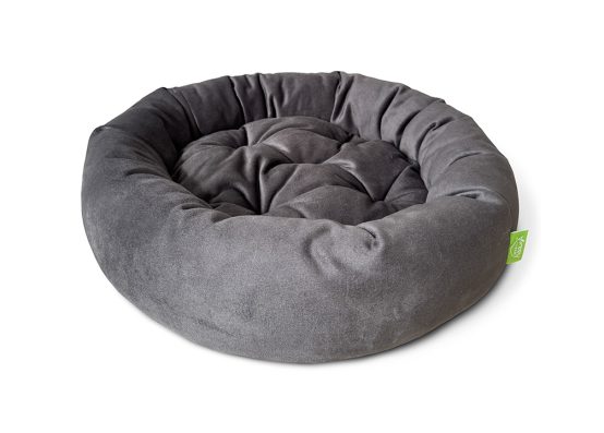 Лежак для тварин круглий, тканина велюр антикіготь, наповнення синтепон 50% + холофайбер 50%. Зображено варіант сірого кольору