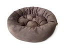 Лежак для тварин круглий, тканина велюр антикіготь, наповнення синтепон 50% + холофайбер 50%. Зображено варіант в коричневому кольорі