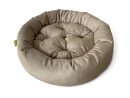 Лежак для тварин круглий, тканина велюр антикіготь, наповнення синтепон 50% + холофайбер 50%. Зображено варіант бежевого кольору