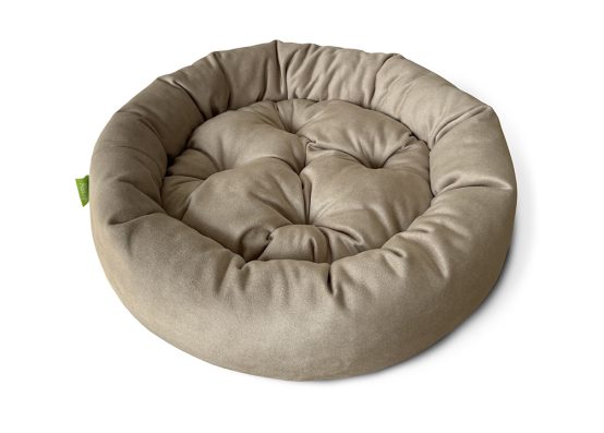 Лежак для тварин круглий, тканина велюр антикіготь, наповнення синтепон 50% + холофайбер 50%. Зображено варіант бежевого кольору