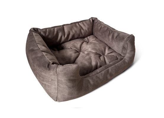 Лежак для тварин прямокутний, тканина велюр антикіготь, наповнення синтепон 50% + холофайбер 50%. Зображено варіант в коричневому кольорі