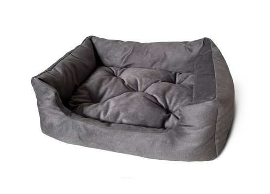 Лежак для тварин прямокутний, тканина велюр антикіготь, наповнення синтепон 50% + холофайбер 50%. Зображено варіант сірого кольору